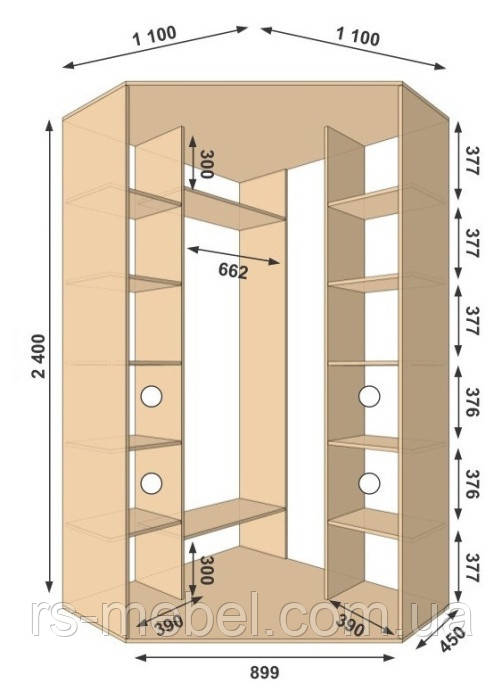 Шафа-купе кутова 1100х1100х2400, 2 двері (Алекса), фото 1