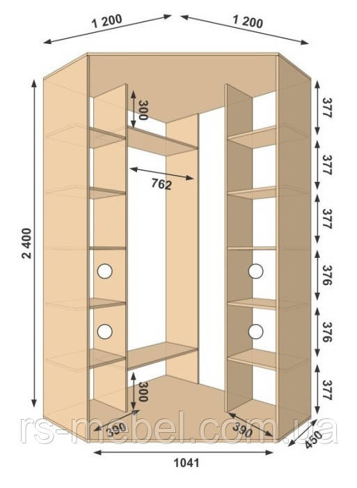 Шафа-купе кутова 1200х1200х2400, 2 двері (Алекса), фото 1