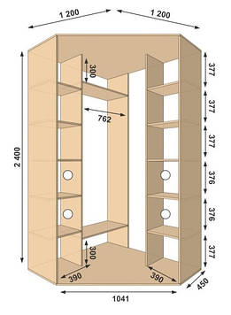 Шафа-купе кутова 1200*1200*2400, 2 двері (Алекса)