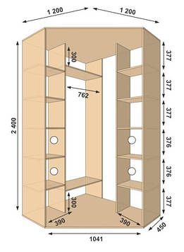 Шафа-купе кутова 1200х1200х2400, 2 двері (Алекса)