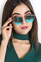 Солнцезащитные очки голубые круглые в золотой металлической оправе