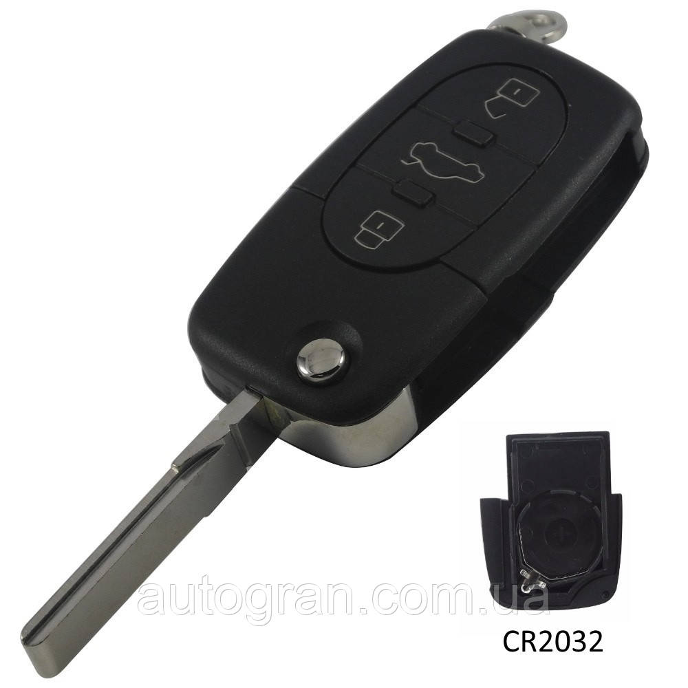 Корпус викидного ключа Audi 3 кнопки старий тип під 1 батарейку CR2032, фото 1