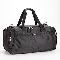 Сумка дорожня спортивна чорна багажна чоловіча тканинна на плече три кишені на змійці Dolly 787 46х25х25см