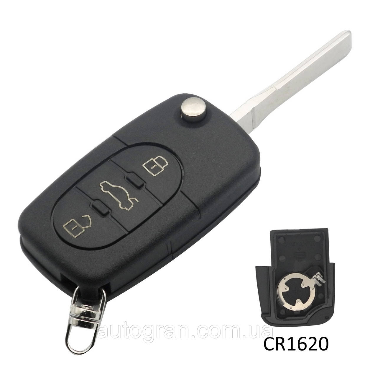 Корпус викидного ключа Audi 3 кнопки старий тип під 2 батарейки CR1620, фото 1