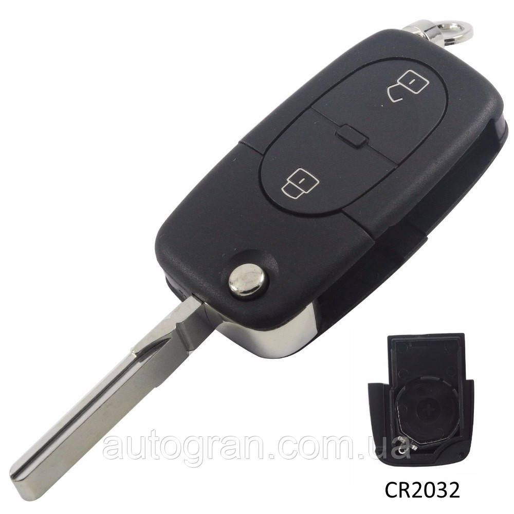 Корпус викидного ключа Audi 2 кнопки старий тип під 1 батарейку CR2032, фото 1