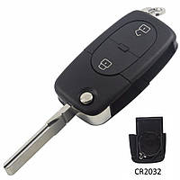 Корпус выкидного ключа Audi 2 кнопки старый тип под 1 батарейку CR2032