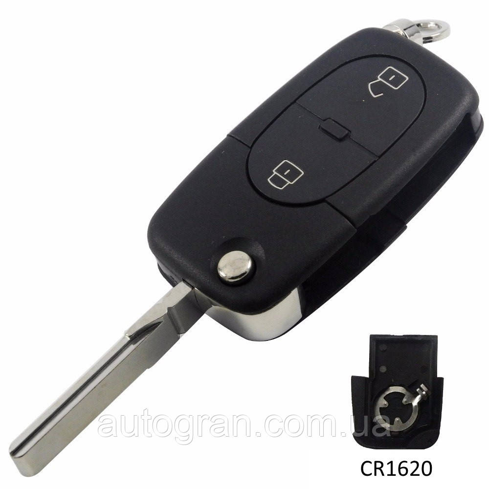 Корпус викидного ключа Audi 2 кнопки старий тип під 2 батарейки CR1620, фото 1