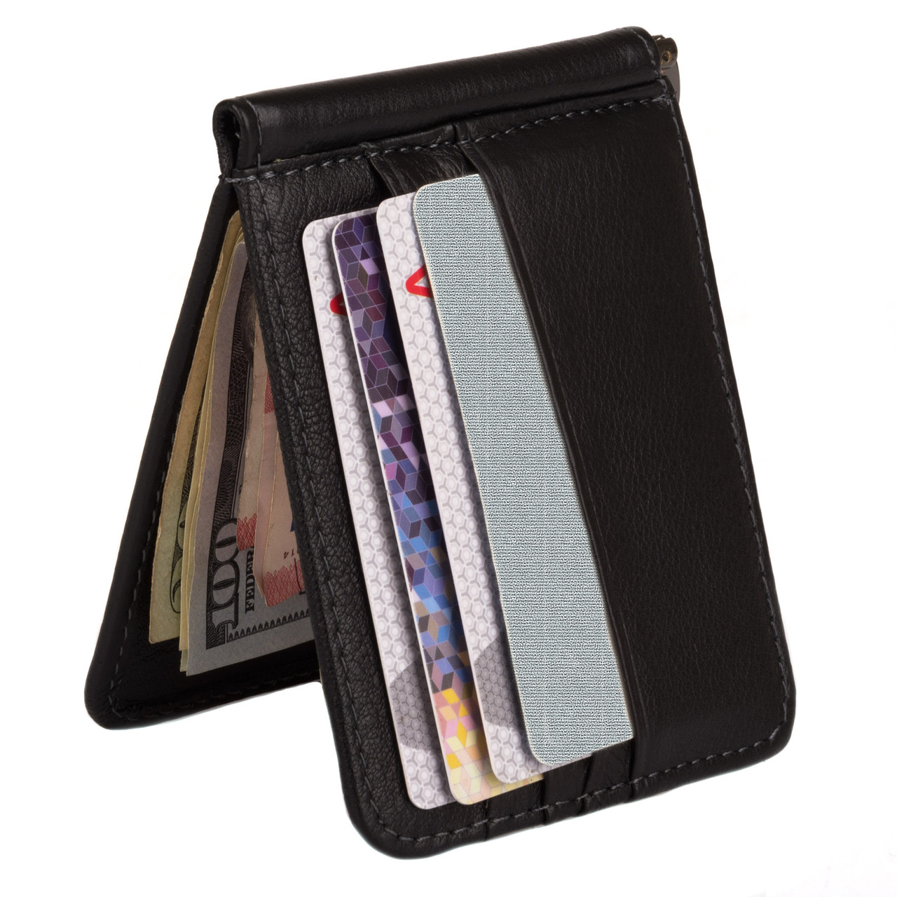 Шкіряний затискач — портмоне для грошей на магніті Kafa 122-22 чорний, фото 1
