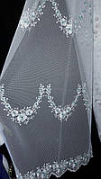 Тюль вишивка на фатині "Лиз", колір візерунка з бірюзовою ниткою No 03