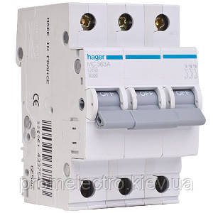 Автоматический выключатель Hager 50A, 3п, C, 6kA, MC350A, фото 2