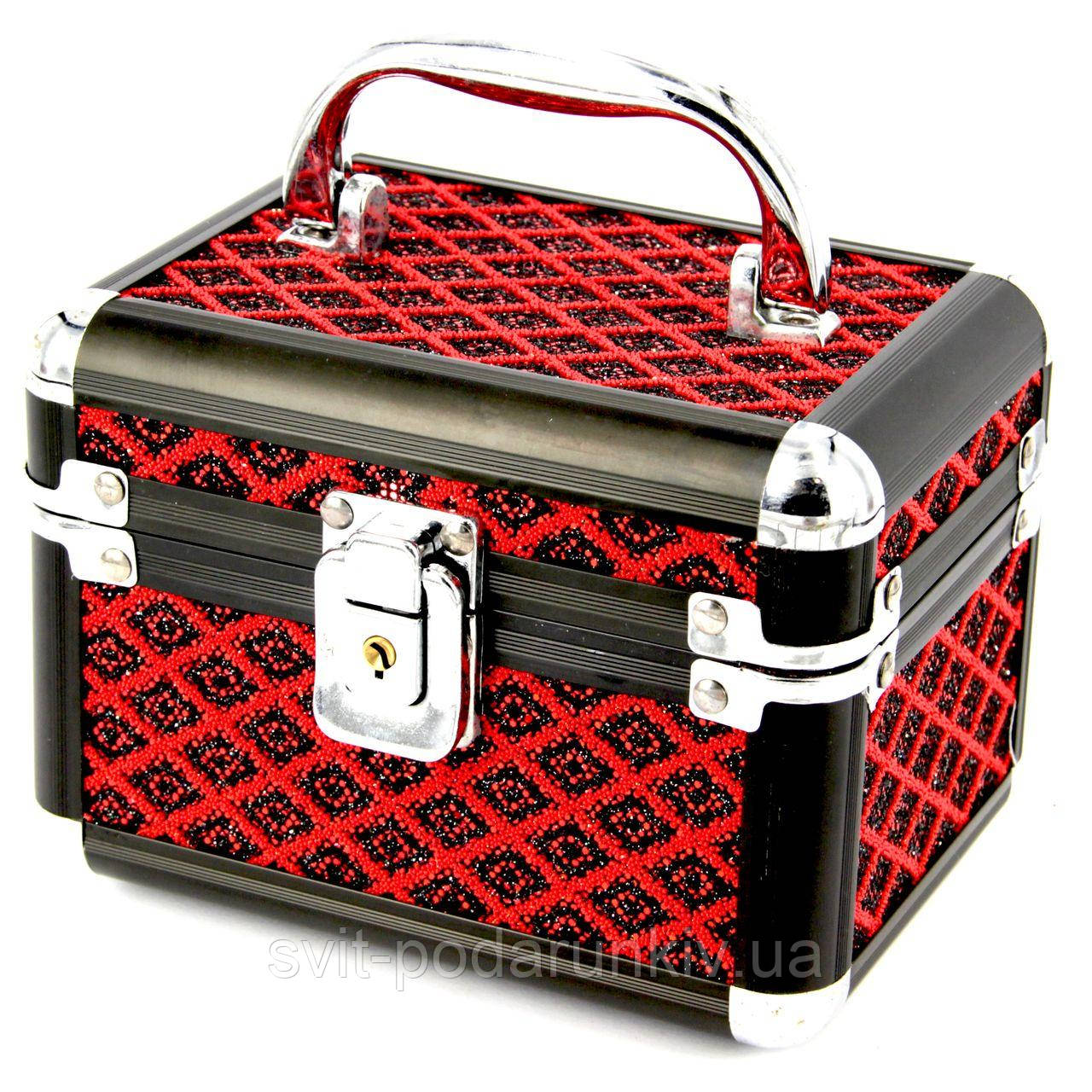 Скринька скриня металева чорно-червона середня з візерунком у формі ромба S8139-2, фото 1