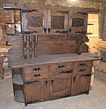 Буфет із масиву під старовину з ковкою (наповнення: ящики, шухляди, полиці), фото 3