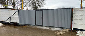 Відкатні промислові ворота з хвірткою профлист 6500×2350мм