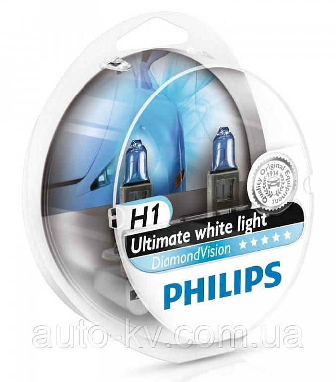 Лампа галогенная Н1 Philips  12258 DV S2 (DIAMOND VISION - ЯРКИЙ БЕЛЫЙ СВЕТ С ГОЛУБЫМ ОТТЕНКОМ)