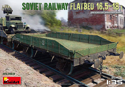 Радянська залізнична платформа 16,5-18 т. Збірна модель в масштабі 1/35. MINIART 35303, фото 2