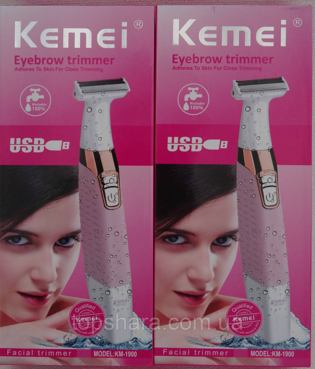 Бритва тример для жінок Kemei KM-1900 (USB 5V 1A) 4 насадки