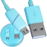 Шнур шнур для зарядки (шнур комп'ютерний), штекер USB А - штекер micro USB, в колбі, 1м, бірюзовий