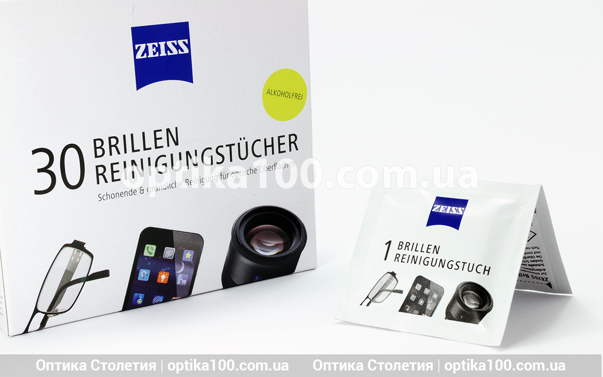Вологі серветки ZEISS 30 шт. для окулярів і оптики