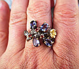 Оригінальний персень "Водний ірис" з іолітом і родоліт гранатом, фото 2