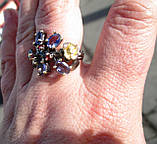 Оригінальний персень "Водний ірис" з іолітом і родоліт гранатом, фото 4