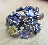 Оригінальний персень "Водний ірис" з іолітом і родоліт гранатом, фото 8