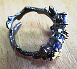 Оригінальний персень "Водний ірис" з іолітом і родоліт гранатом, фото 9