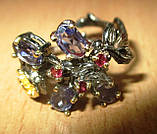 Оригінальний персень "Водний ірис" з іолітом і родоліт гранатом, фото 5