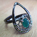 Оригінальний персень із зеленим оніксом і хромдіопсидами, розмір 17.6, фото 3