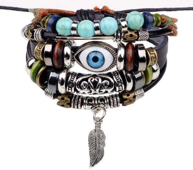 Шкіряний браслет амулет PANK EYE, фото 1
