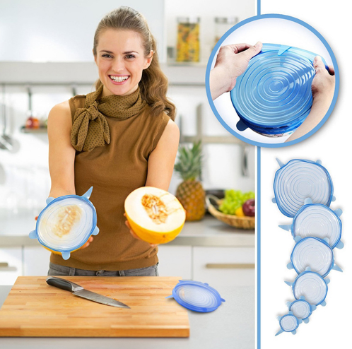 Набір силіконових кришок Primo для посуду 6 штук - Blue, фото 1