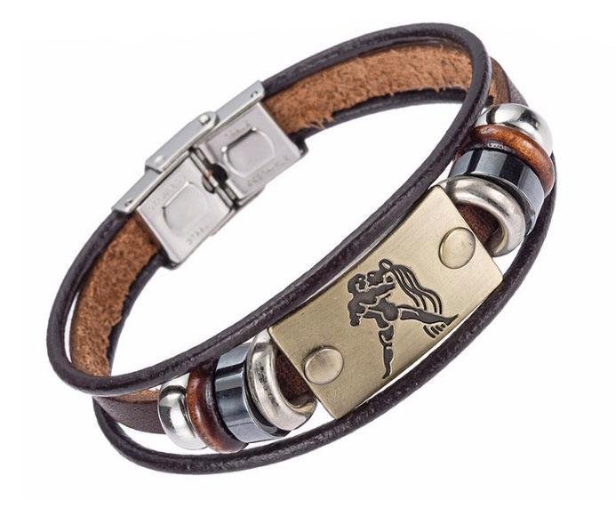 Шкіряний браслет Primo Zodiac - Aquarius (Водолій), фото 1
