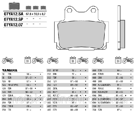 Мотоколодки BREMBO 07YA1207 YAMAHA XJ 600.YAMAHA FZ 400/600 ,YAMAHA FZR 250/400 YAMAHA FZS 600..аналог FDB 386, фото 1