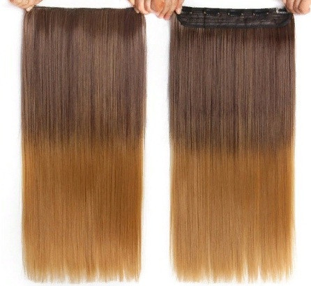 Волосся на заколках штучне накладне пряме русяве омбре треси (5ZAK-Somb02), фото 1