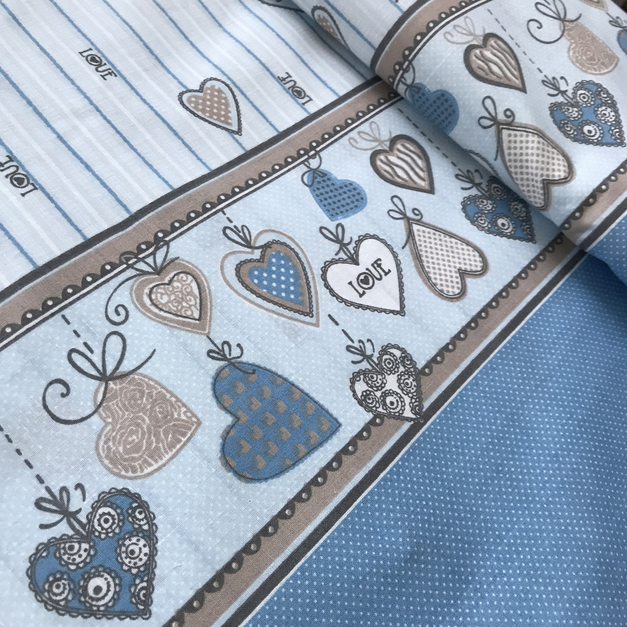 Бязь з блакитними сердечками Love, ш. 220 см