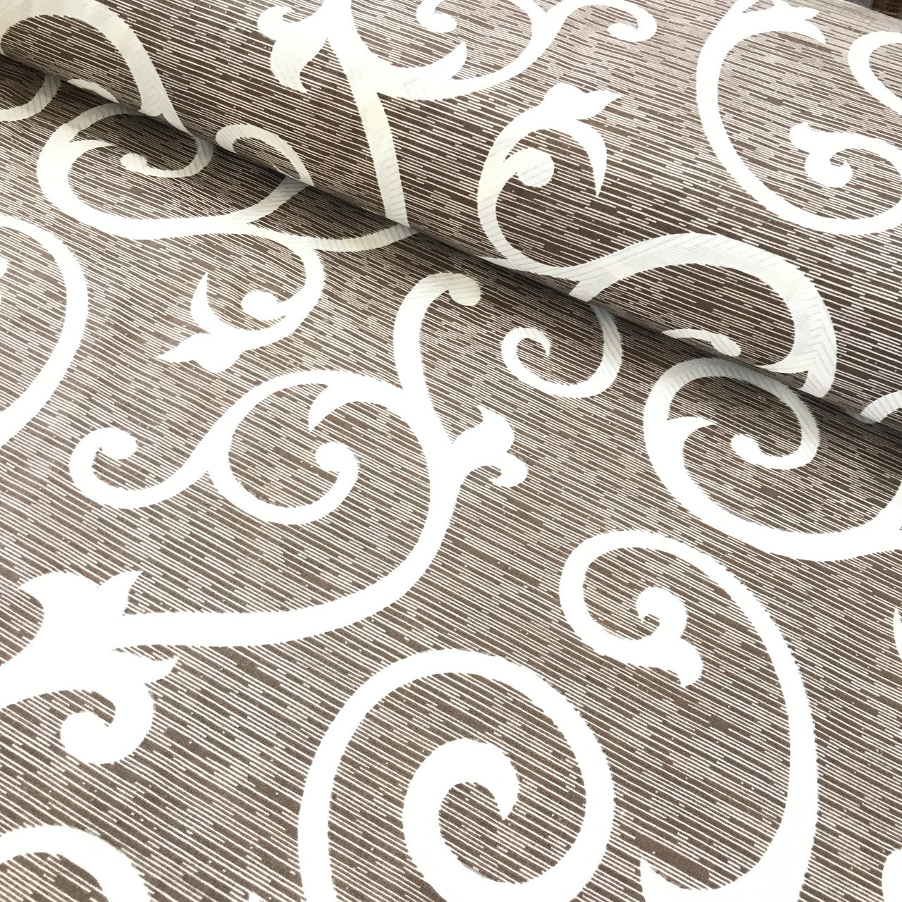 Бязь вензель штрих молочний на бежевому фоні, ш. 220 см, фото 1