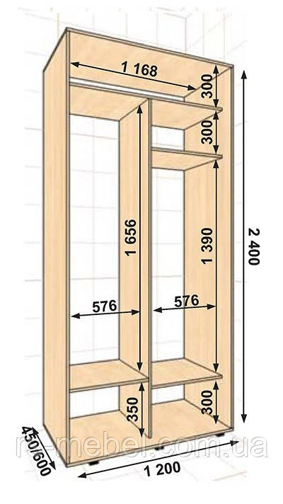 Шафа-купе 1200х600х2400, 2 двері (Алекса), фото 1