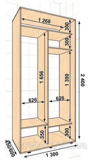 Шафа-купе 1300х450х2400, 2 двері (Алекса), фото 1