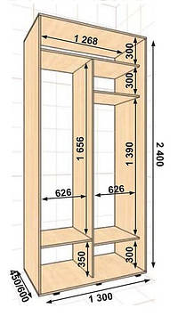 Шафа-купе 1300*450*2400, 2 двері (Алекса)
