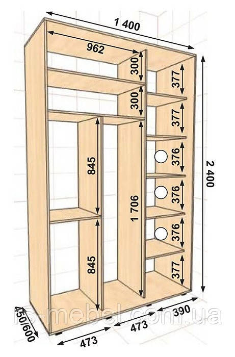 Шафа-купе 1400х450х2400, 2 двері (Алекса), фото 1