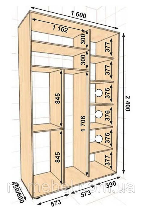 Шафа-купе 1600х450х2400, 2 двері (Алекса), фото 1