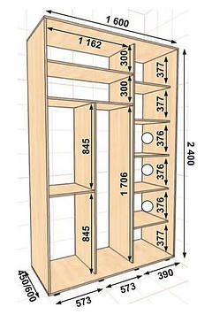 Шафа-купе 1600х450х2400, 2 двері (Алекса)