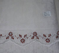 Тюль вышивка на фатине "Ола", цвет красный цветок на молочном фоне