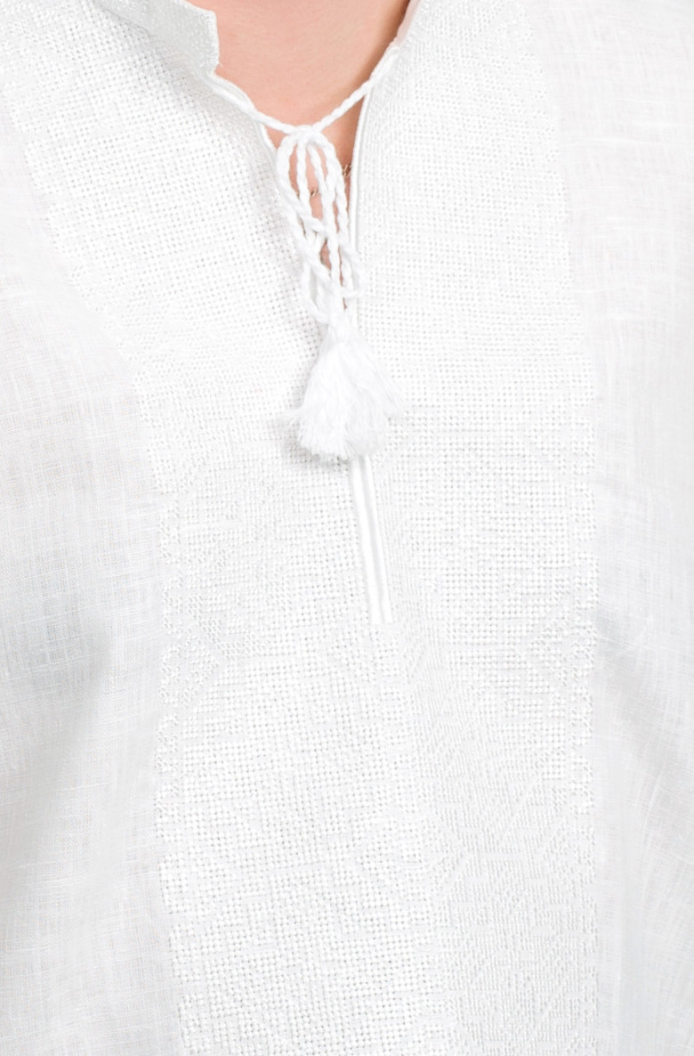 Вышиванка мужская. Белым по белому лен, короткий рукав - фото 2 - id-p82692867