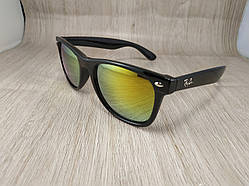 Сонцезахисні окуляри Ray Ban Wayfarer — жовтогарячі дзеркальні з чорною оправою