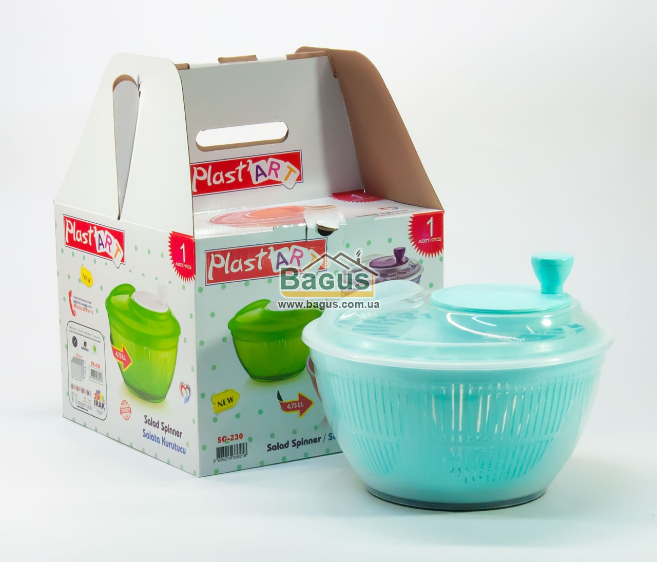 Сушка карусель для салата и зелени пластиковая d-25см (цвет - бирюзовый) Irak Plastik SG-230-1 - фото 3 - id-p315236952