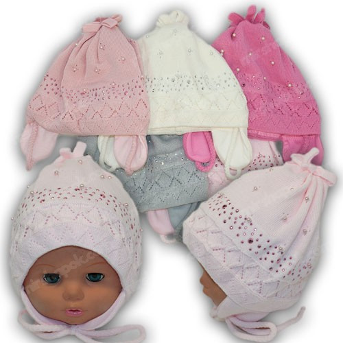 ОПТ Дитячі весняні шапки на зав'язках, р. 44-46 (5 шт./паковання), фото 1