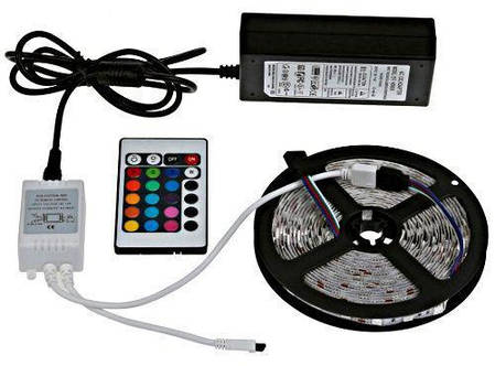 Світлодіодна стрічка SMD 5050 300 LED RGB 5м з пультом і блоком живлення (N003357), фото 1