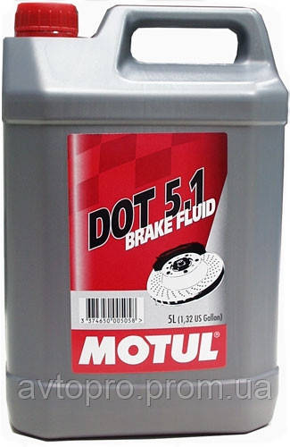 Гальмівна рідина Motul DOT 5.1 BRAKE FLUID 100% СИНТЕТИКА, DOT 5.1 (БЕЗ СИЛІКОНУ) 5 літрів 807006