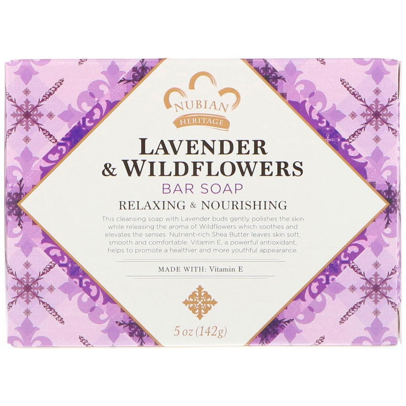 Мило з лавандою та польовими квітами Nubian Heritage "Lavender&Wildflowers Bar Soap" живлення та релакс (142 г), фото 1