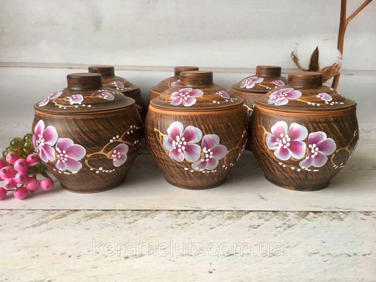 Набор глиняных горшочков глечиков Керамклуб с рисунком 600 мл: продажа ...